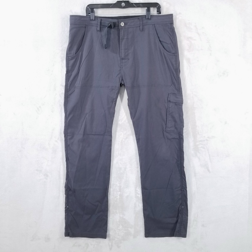 Prana Zion Pants 36x31 Gray Cargo Belted Convertible Stretch Hiking Gorpcore